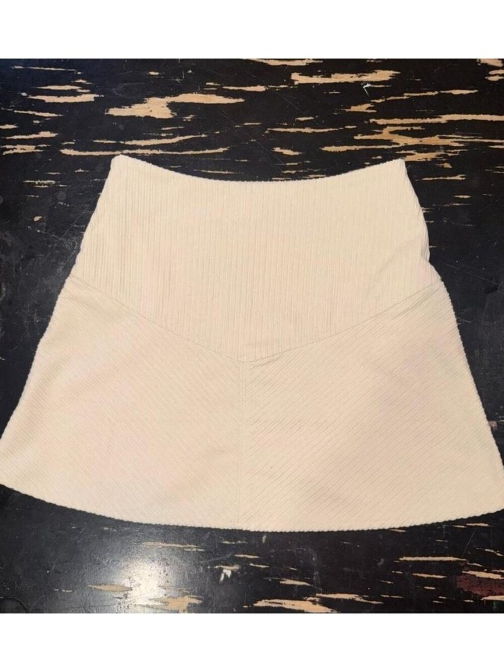 Cream Corduroy Mini Skirt Skater Style Capsule Neutral Basic Preppy Academia S - Picture 1 of 2